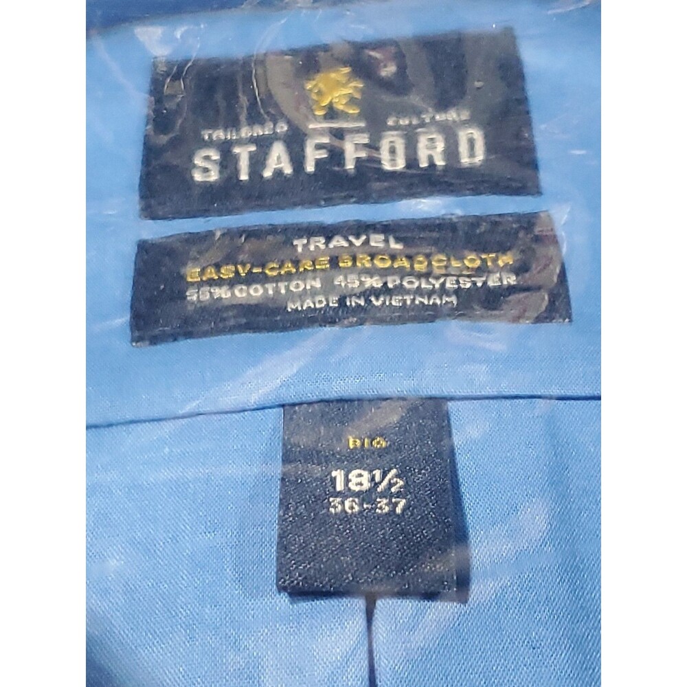 New 18.5 Stafford Easy Care Dress Shirt W/ Crafted Tie Palace Blue 36-37 Big - Picture 3 of 9